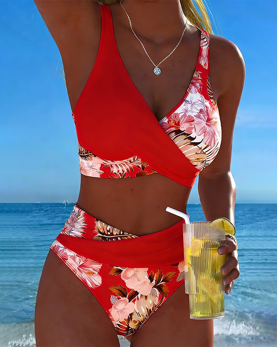 Bikini Kontrast Kwiatowy Rozcięcie