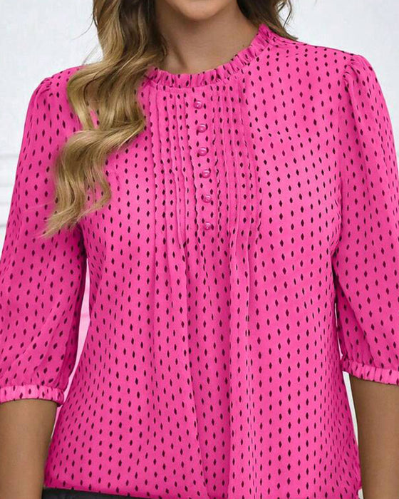 Bluzka Ruffle Wykończenie Luźny Polka Dot