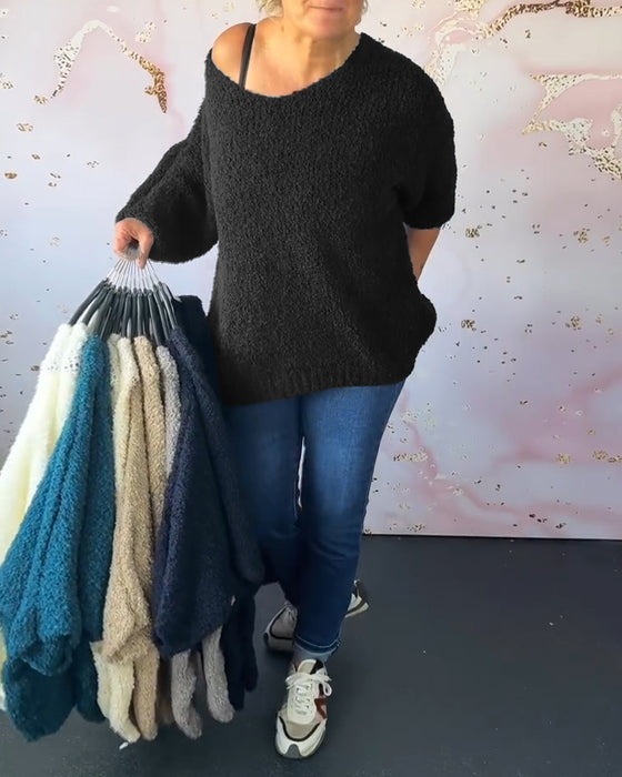 Sweter z dekoltem w kształcie litery V w jednolitym kolorze