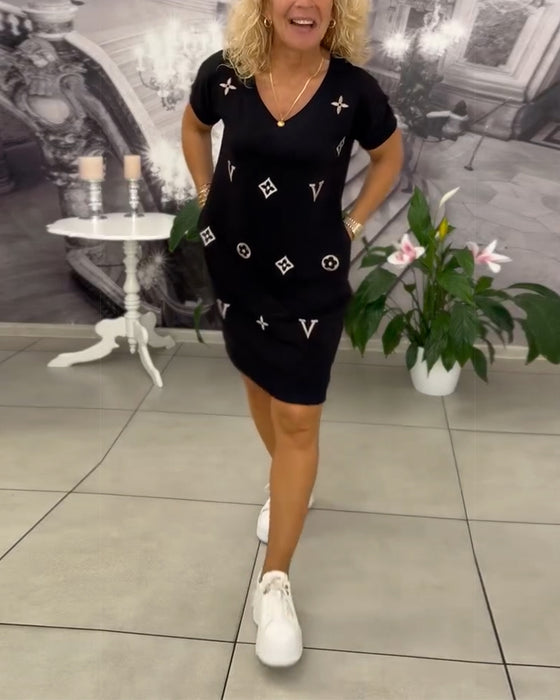 Sukienka Moda Dekolt V Krótki Rękaw