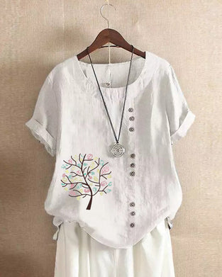 T-shirt z okrągłym dekoltem i nadrukiem w liście