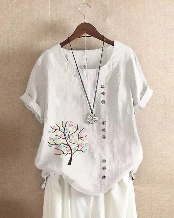 T-shirt z okrągłym dekoltem i nadrukiem w liście