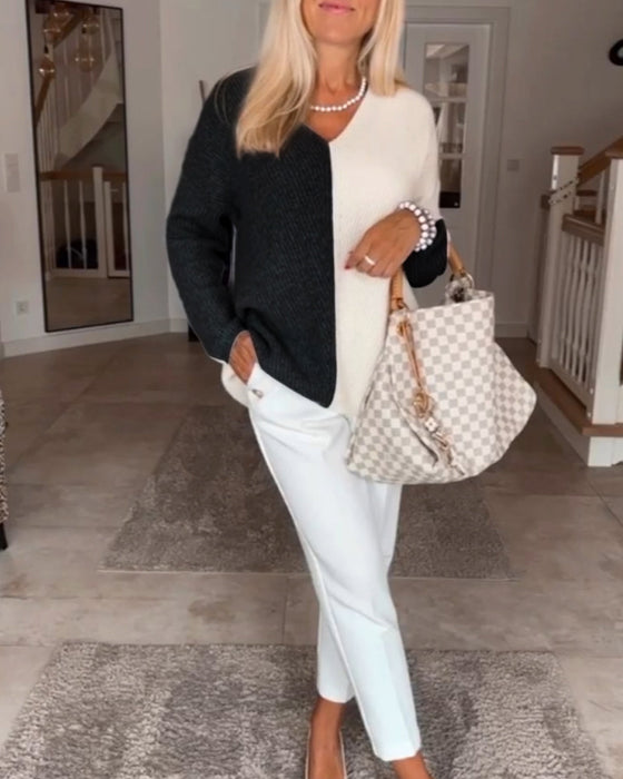 Sweter blokowy w kolorze v-deck