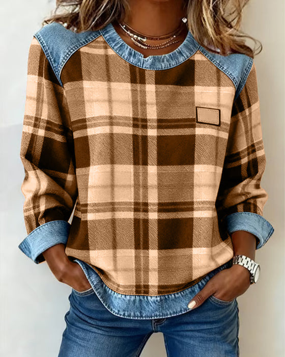 Modna Bluza W Kraciasty Patchwork