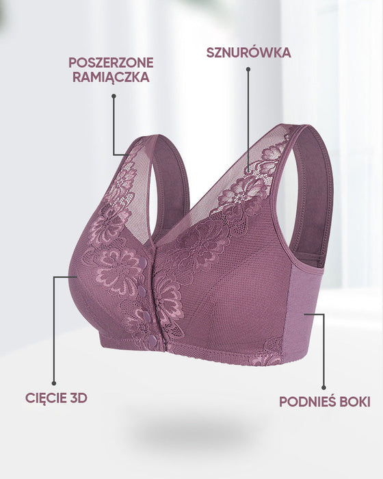 Koronkowy biustonosz z klamra z przodu