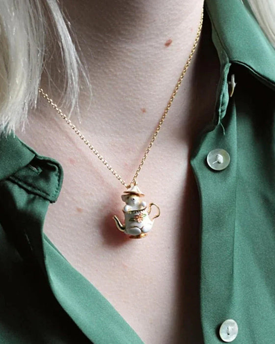 Zestaw kolczyki i zawieszka myszka w czajniczku