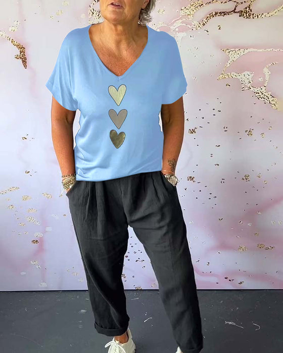 Bluzka Love z krótkim rękawem i dekoltem w kształcie litery V