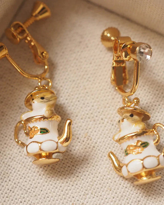 Zestaw kolczyki i zawieszka myszka w czajniczku