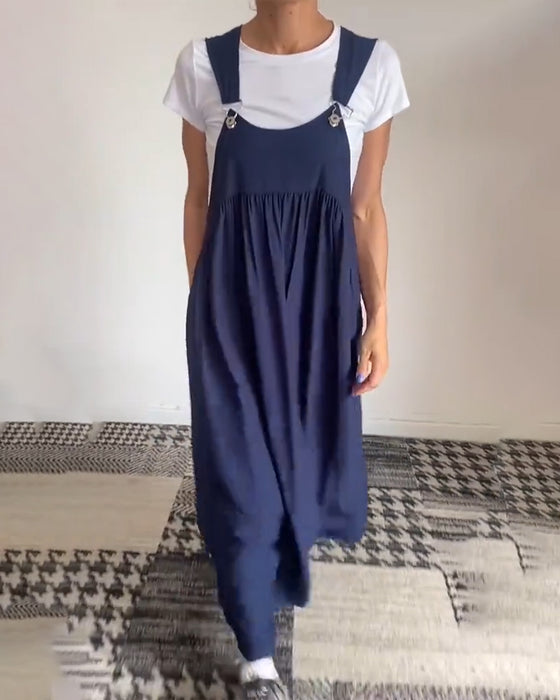 Sukienka casualowa w jednolitym kolorze z szelkami