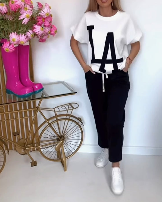 Ustaw Casual Letter Print Sports