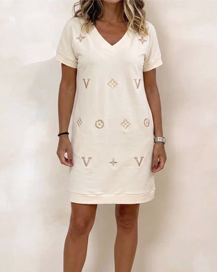 Sukienka Moda Dekolt V Krótki Rękaw