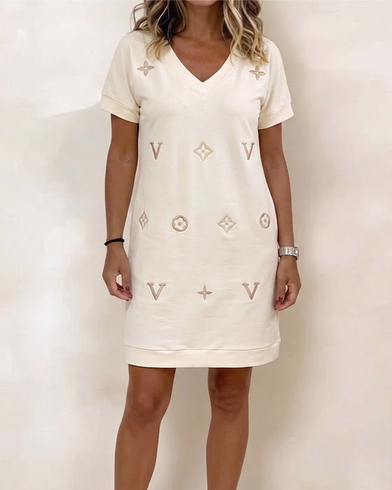 Sukienka Moda Dekolt V Krótki Rękaw