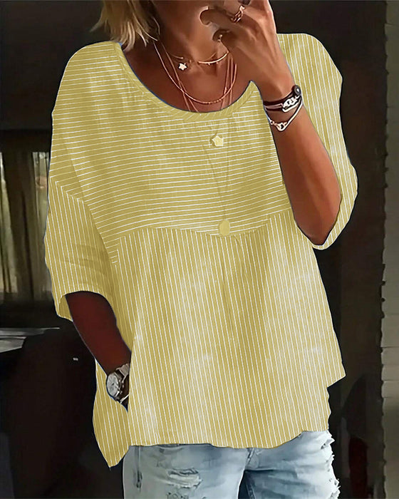 Bluzka w paski z okrągłym dekoltem i nadrukiem