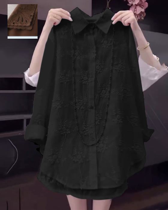 Koszula Jednokolorowa Haftowana Opadające Ramiona