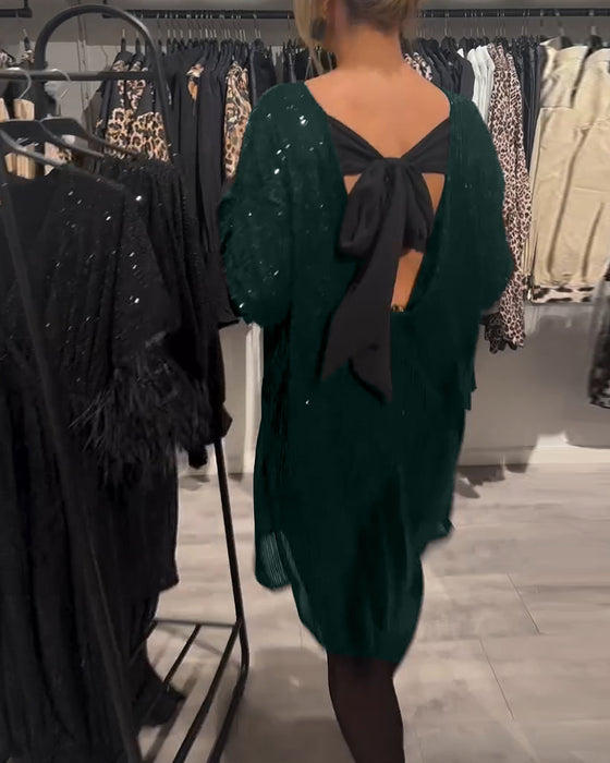 Sukienka Elegancka Z Odkrytymi Plecami I Cekinami