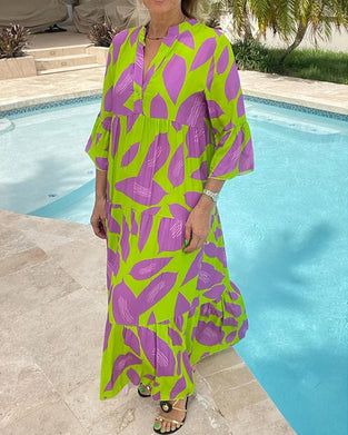 Sukienka w liście z krótkimi rękawami