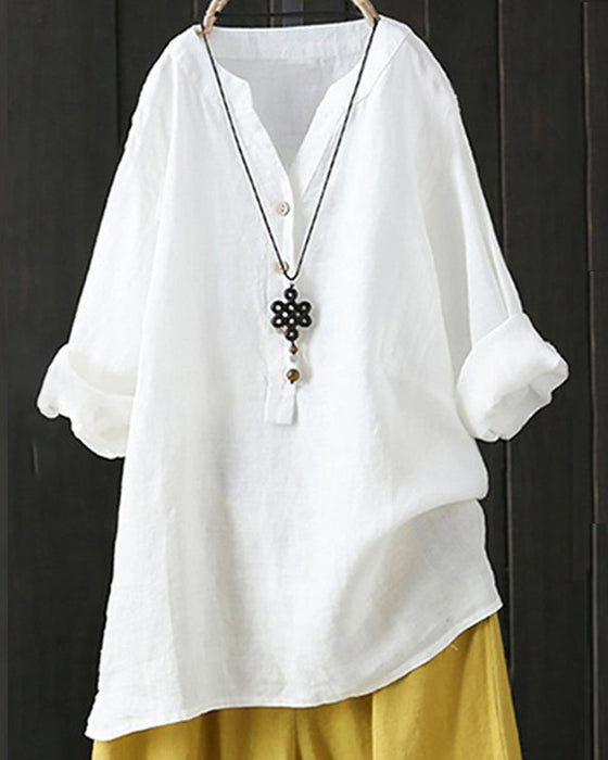 Koszula z długimi rękawami w jednolitym kolorze z dekoltem w serek