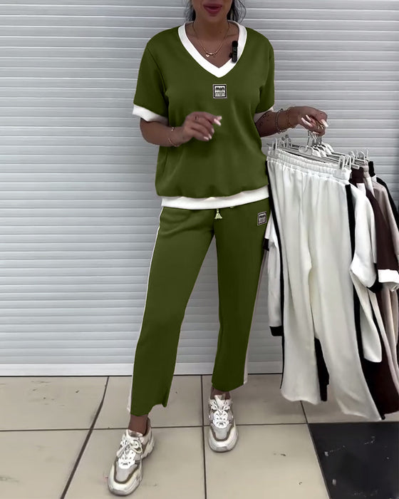 Garnitur Codzienny Dekolt W Serek Kontrastowy Kolor Sportowy