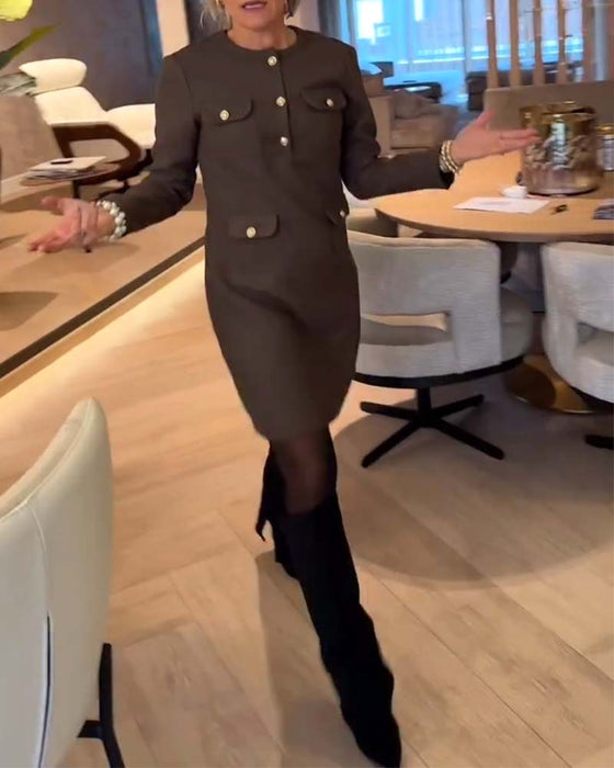 Elegancka I Wyszczuplająca Sukienka Z Długim Rękawem
