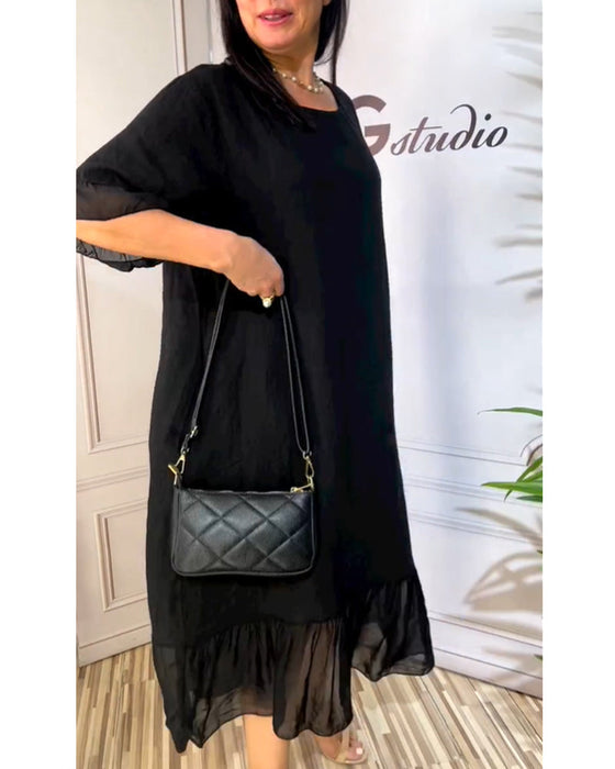 Zwiewna sukienka z wstawkami i krótkimi rękawami