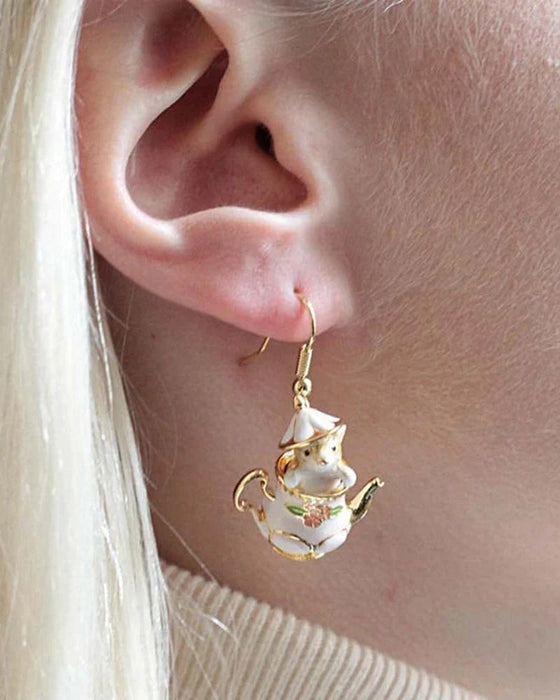 Zestaw kolczyki i zawieszka myszka w czajniczku