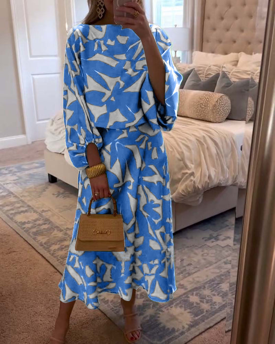 Zestaw Sukienka Codzienna Zadrukowane Rękawy Latarnia Temperament