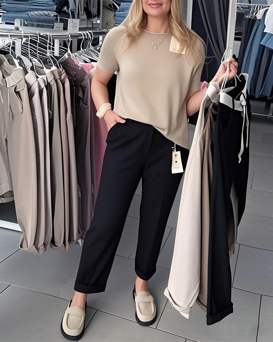 Spodnie Jednokolorowe Casual Proste