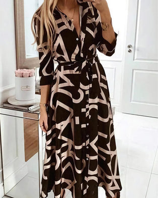 Rozpinana Sukienka Midi z Wiązaniem w pasie