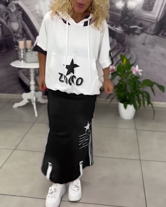 Zestaw Z Kapturem Sznurek Nadrukowana Spódnica