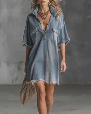 Sukienka Casual Kołnierz Klapowy Denim