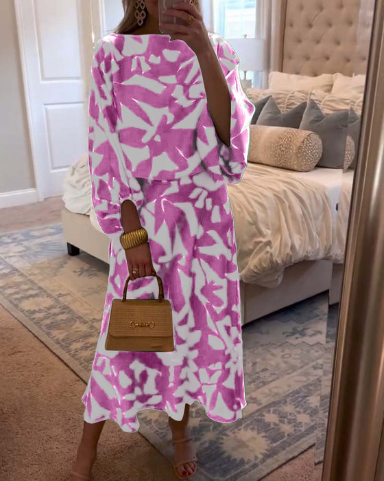 Zestaw Sukienka Codzienna Zadrukowane Rękawy Latarnia Temperament