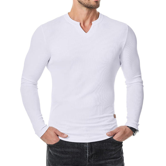 Koszula Męska Slim Fit Z Dekoltem W Serek I Długim Rękawem