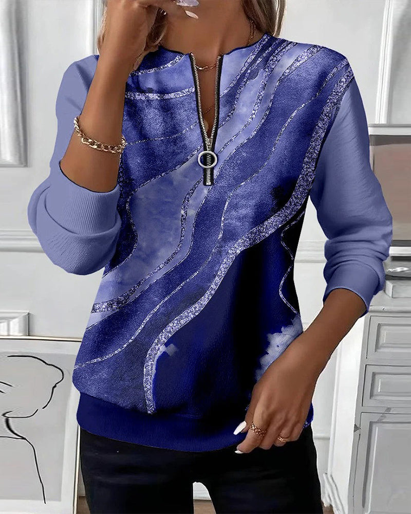 Bluza Z Półzamkiem I Nadrukiem Vintage