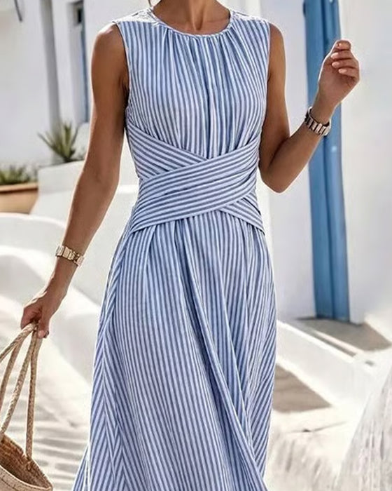 Sukienka Pasek Twist Talia Bez Rękawów Maxi