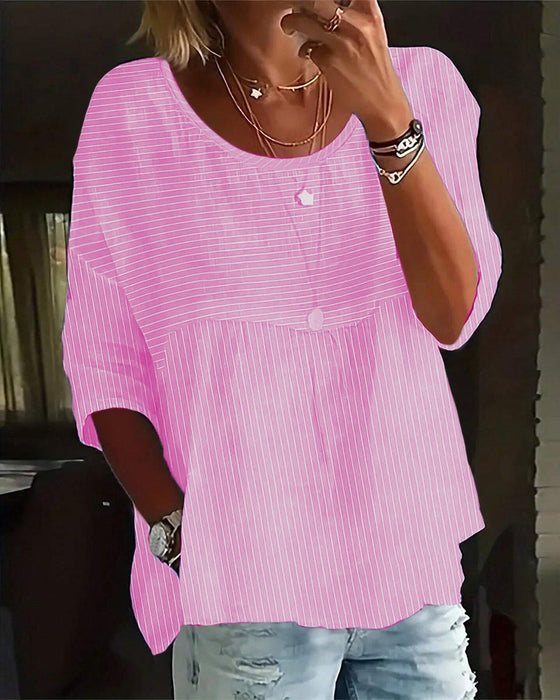 Bluzka w paski z okrągłym dekoltem i nadrukiem