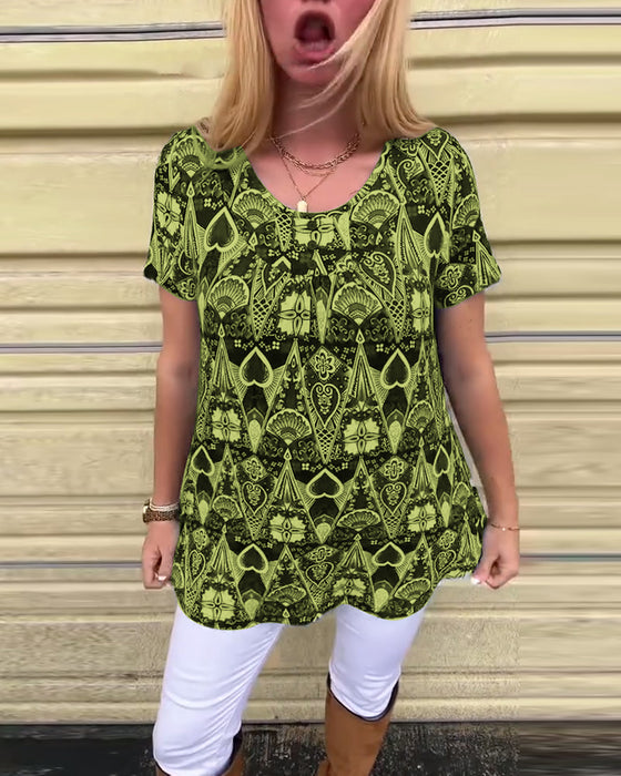 Koszulka casual retro okrągły dekolt nadruk