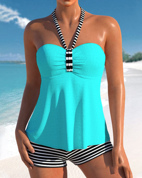Tankini strój kąpielowy typu halter w paski