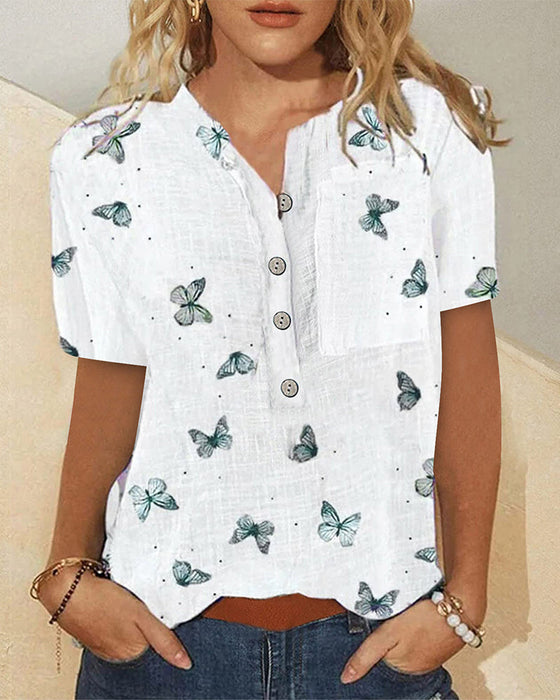 Wzorzysty top z krótkimi rękawami