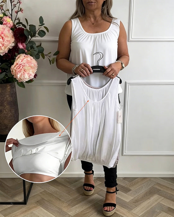 Top Bez Rękawów Jednolity Plisowany