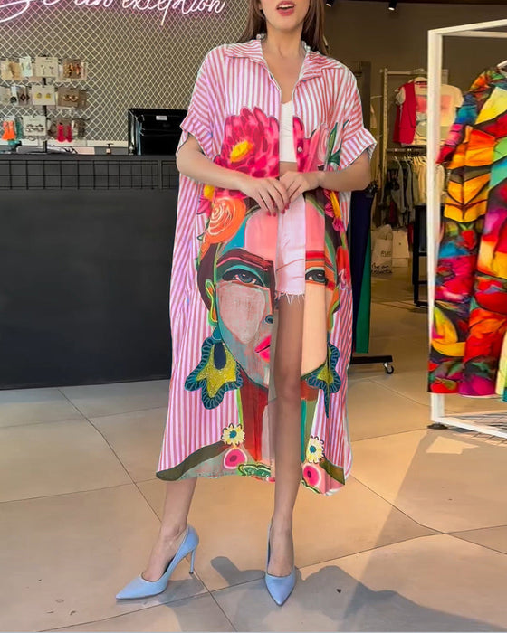 Bluzka z guzikamii rozcięciem w pionowe paski