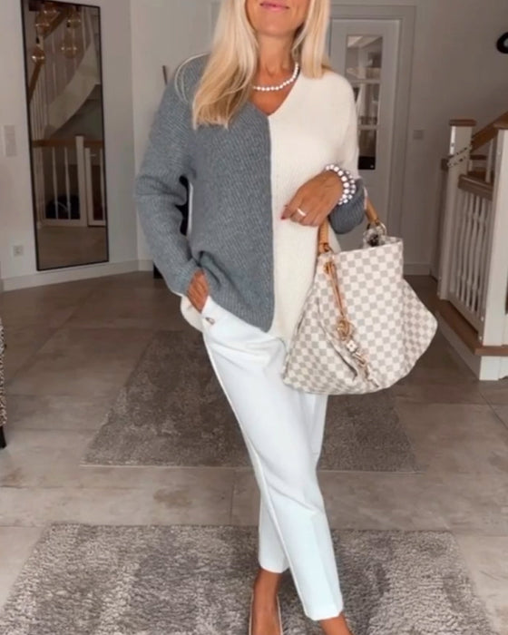 Sweter blokowy w kolorze v-deck