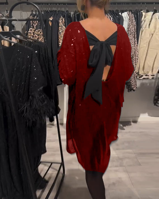 Sukienka Elegancka Z Odkrytymi Plecami I Cekinami