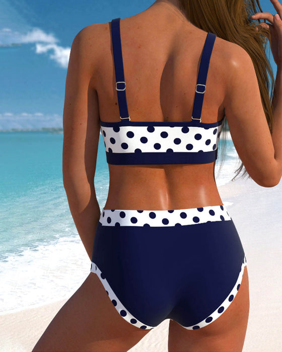 Patchworkowe bikini w kropki z wysokim stanem