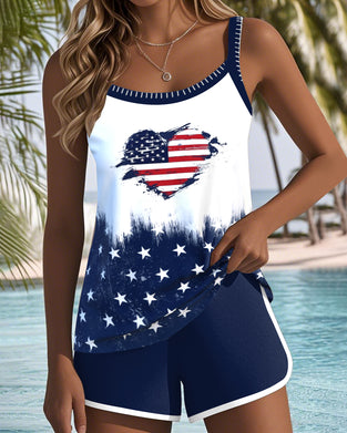 Tankini Flaga Usa Nadruk Serca Dwuczęściowy