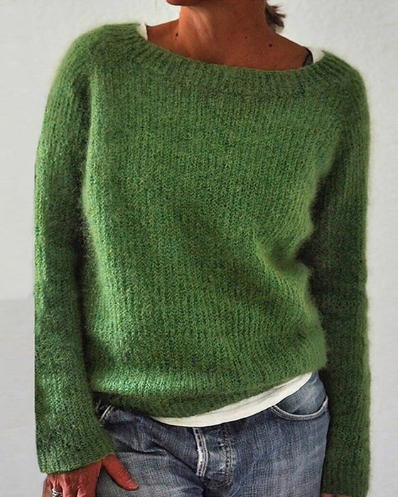 Sweter w jednolitym kolorze z okrągłym dekoltem i długim rękawem