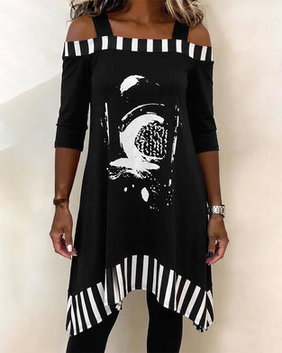 Sukienka Off-Shoulder Nieregularny Luźny Print