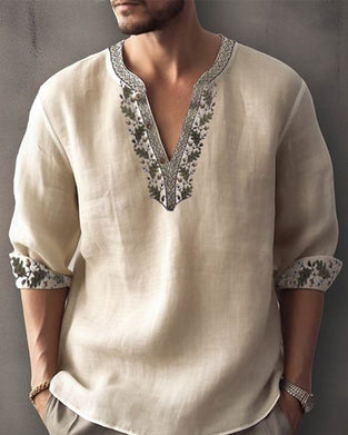 Koszula w stylu casual z dekoltem w szpic i panelowym nadrukiem