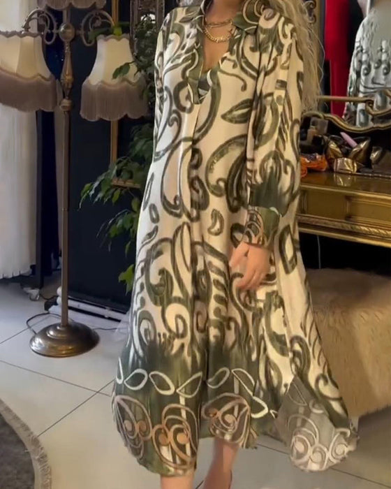 Luźna i elegancka sukienka z nadrukiem