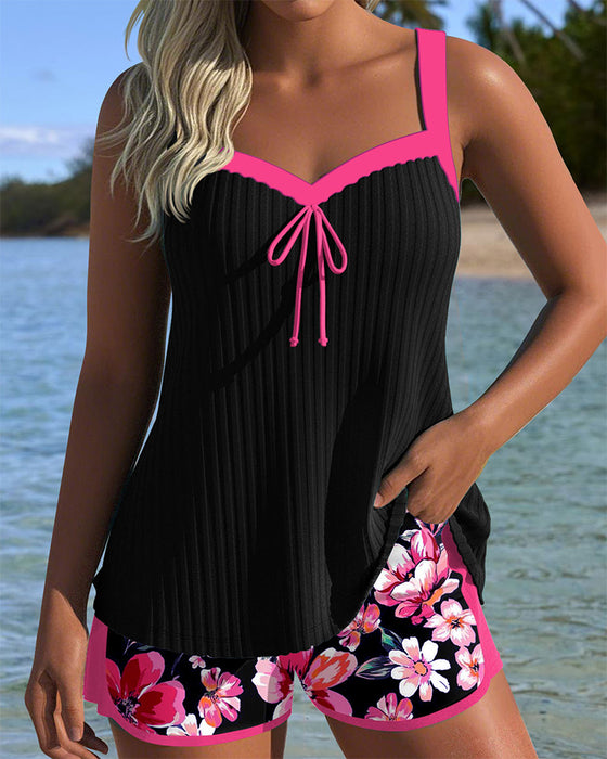 Tankini Z Dekoltem W Serek Drukowane Sportowe Szorty