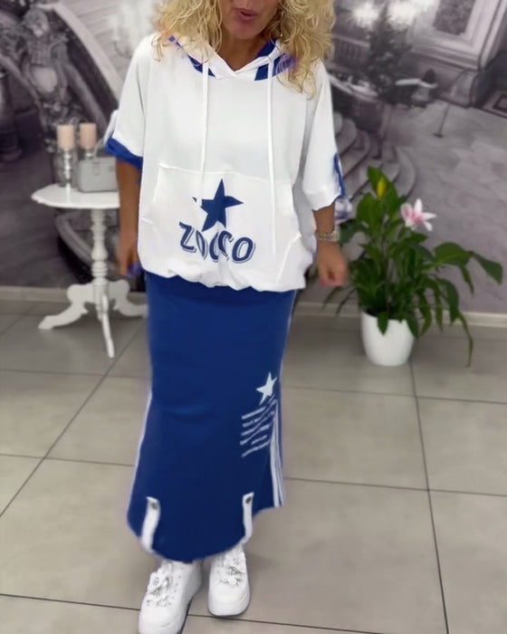 Zestaw Z Kapturem Sznurek Nadrukowana Spódnica